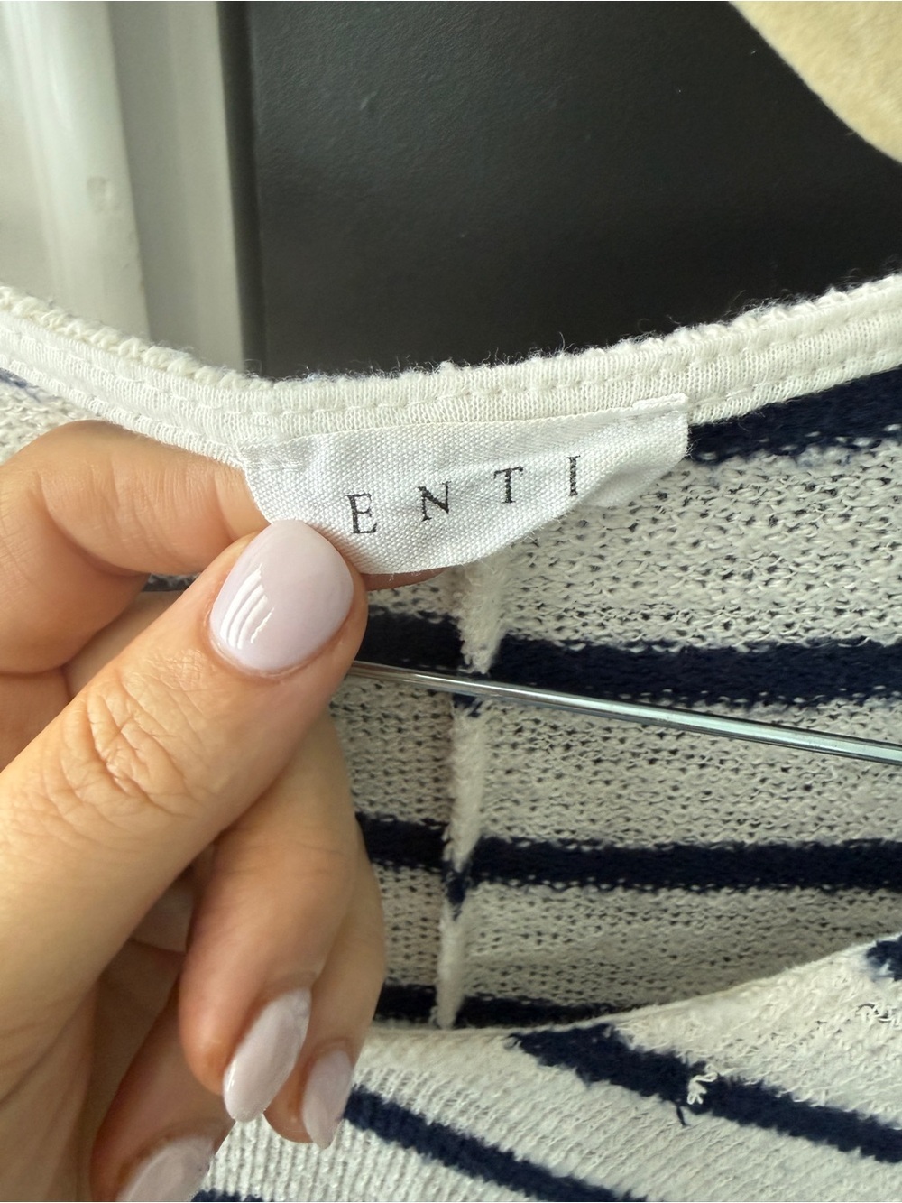 Striped V-Neck Women's Sweater - Navy and Cream - Picture 2 of 4